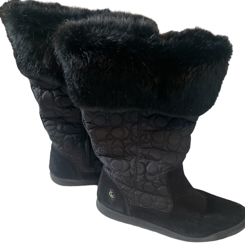 Coach Talen Quilted Suede w Zipper Winter Boots Faux Fur